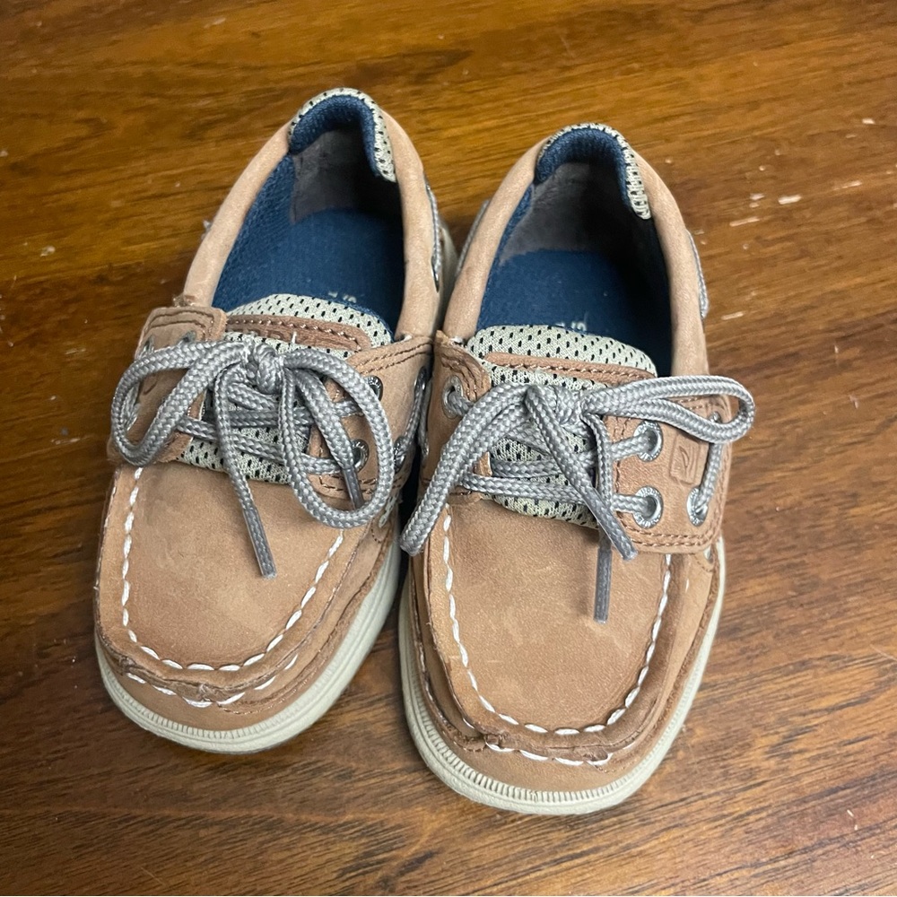 Sperry Tan and Navy Baby Boat Shoes